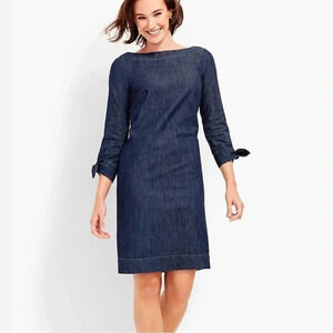 Talbots Chambray Preppy Career Tie Sleeve Boat Neck Dress